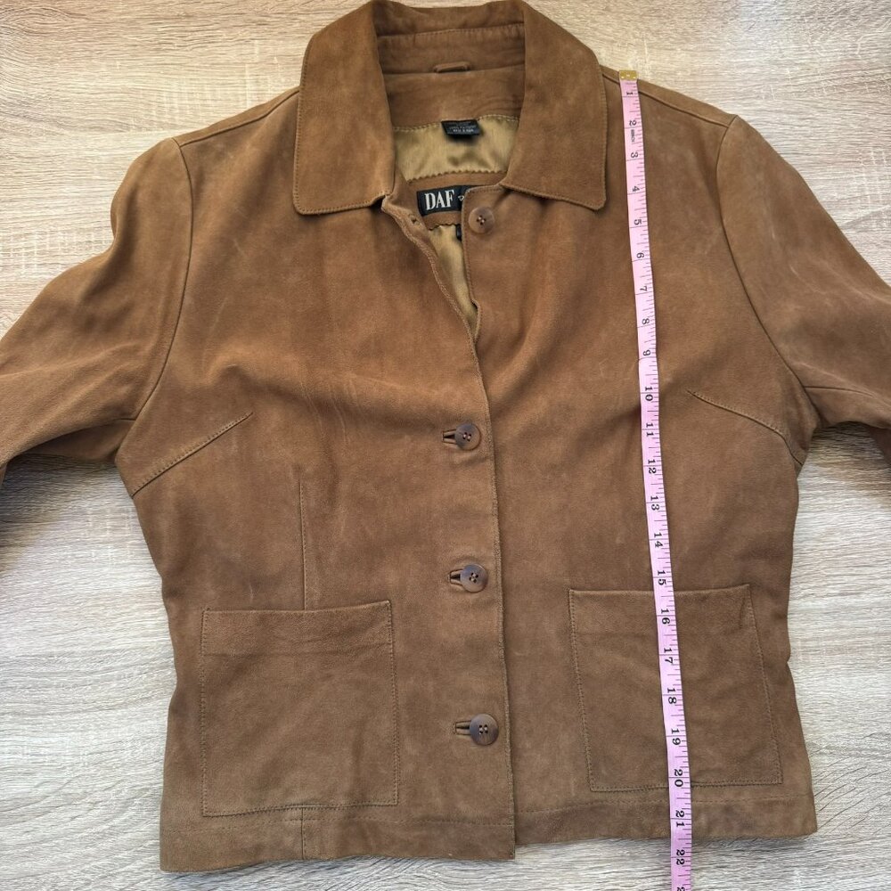 Vintage 90s Suede Leather Jacket Brown DAF David Fahner Medium - Picture 10 of 10
